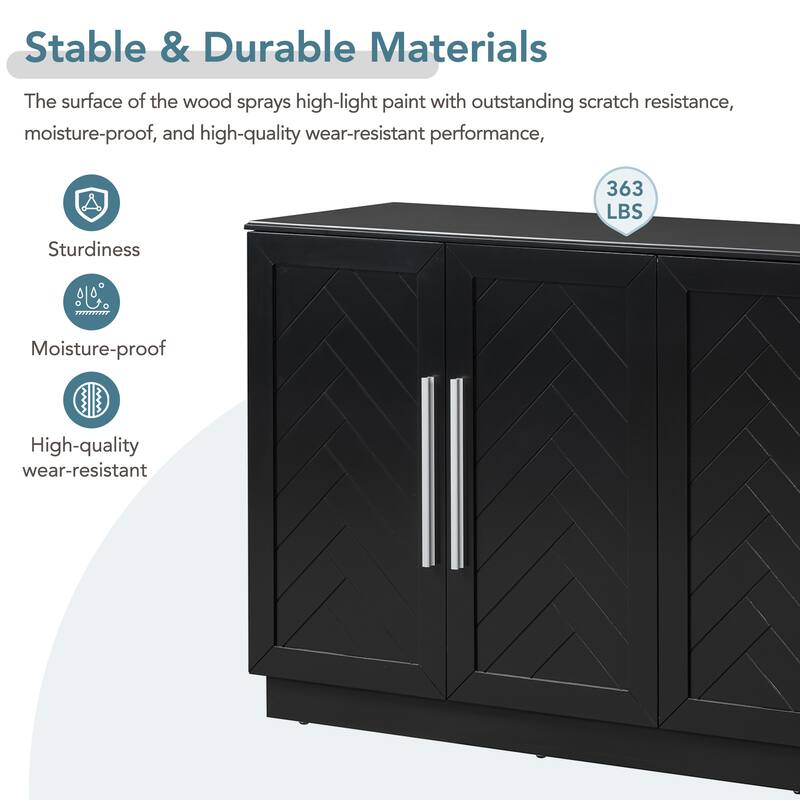 Sideboard Buffet Cabinet with Storage, Buffet Cabinet with Adjustable Shelves and Silver Handles Sideboard Cabinet