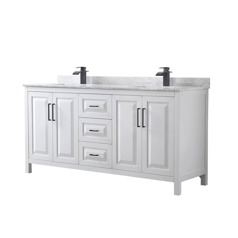 Wyndham Collection Daria 72" Free Standing Double Vanity Set with MDF - White / White Carrara Marble Top / Matte Black - Painted