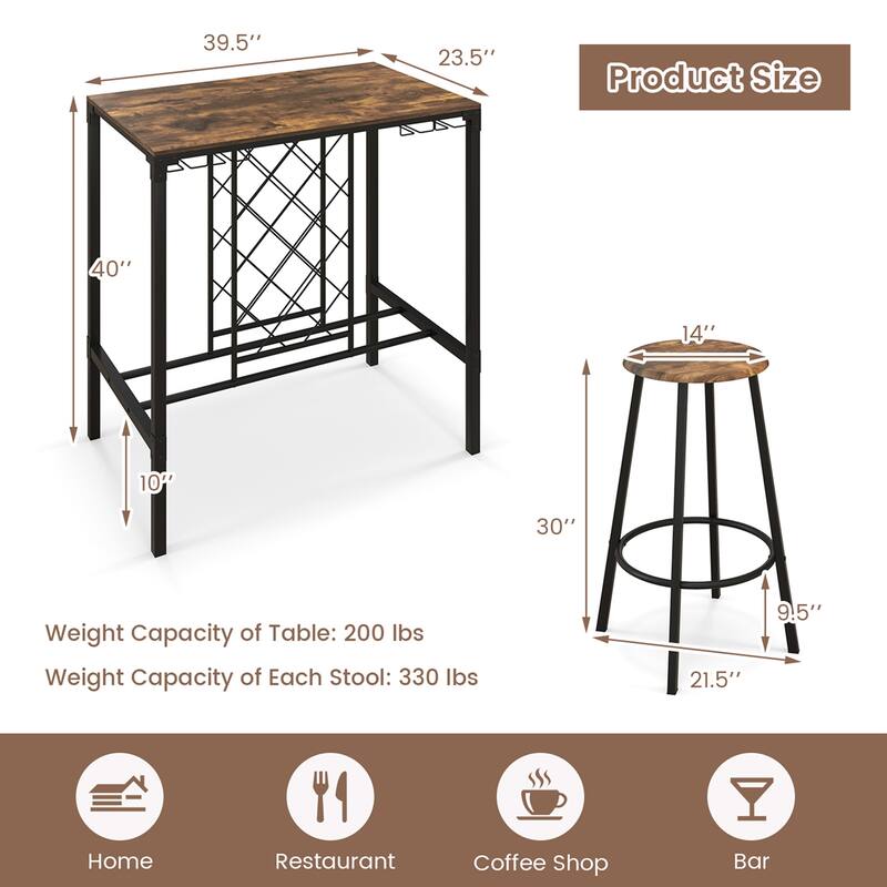 Costway 5PCS Bar Table & Stools Set Industrial Bistro Set with Wine