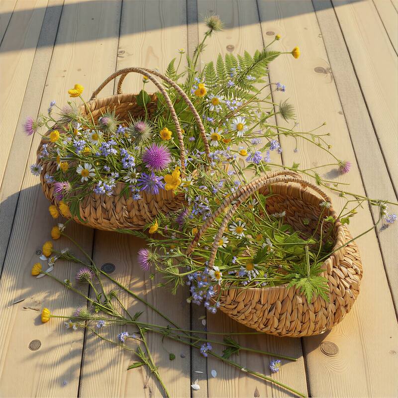 Household Essentials Handwoven Water Hyacinth Flower Baskets, Set of 2 - 16.0"L x 16.5"W x 10.5"H