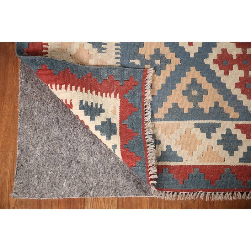 Geometric Kilim Persian Vintage Rug Flatweave Wool Carpet - 6'7"x 10'9"