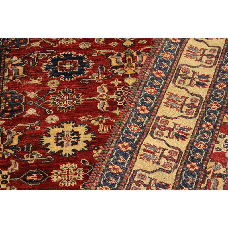 Rustic Super Kazak Amari Red/Beige Hand Knotted Wool Rug - 4'1'' x 5'10''