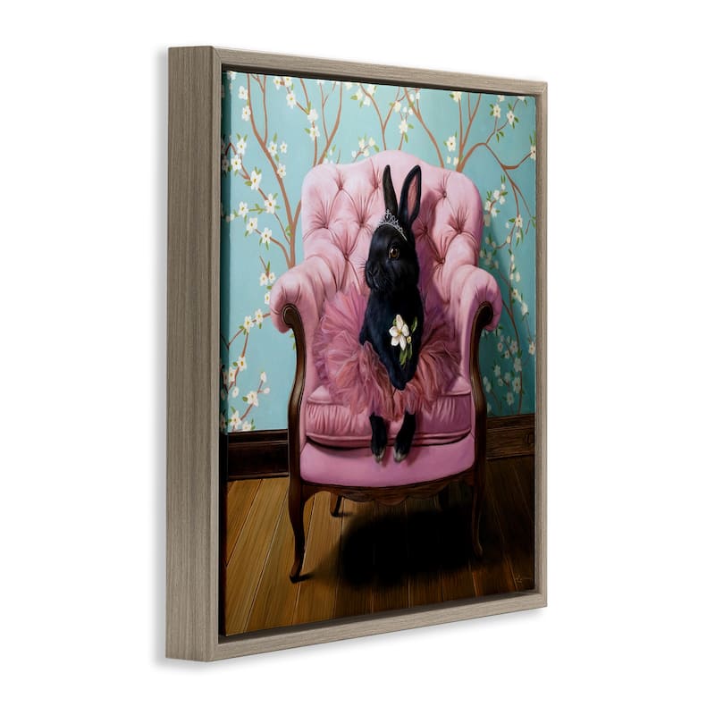 Stupell Girlie Rabbit in Tutu Framed Floater Canvas Wall Art Design By Lucia Heffernan