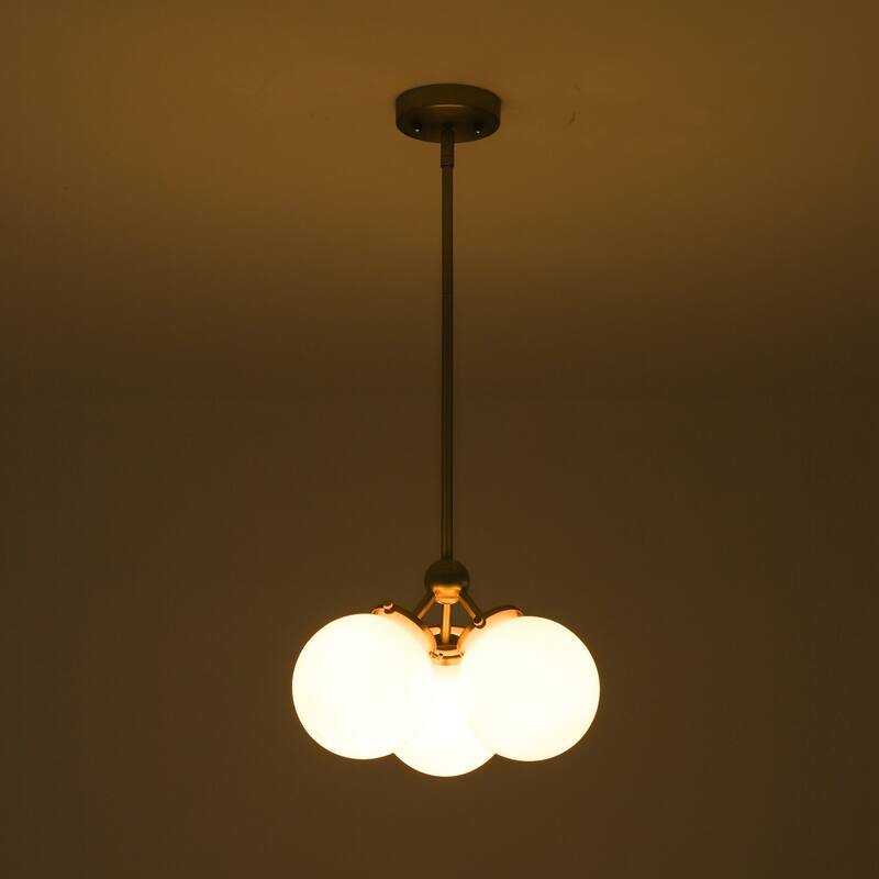 3-Light 14.2" W Mid-Century Modern Brushed Gold Chandelier with Opal Glass Bubble Globe Shades for Living Room, Bedroom
