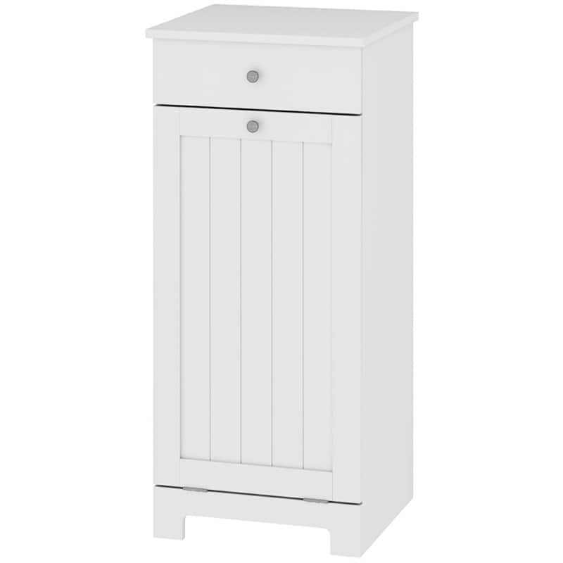 White Laundry Hamper Cabinet with Tilt Out Hamper Drawer and Foldable Bag MDF for Bathroom or Bedroom Organization