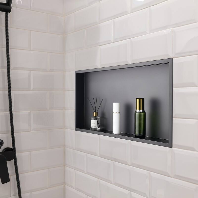 Black Stainless Steel Waterproof Shower Box with Seamless Welded Edges and 92 Drain Design - 4 x 13 x 25 inches