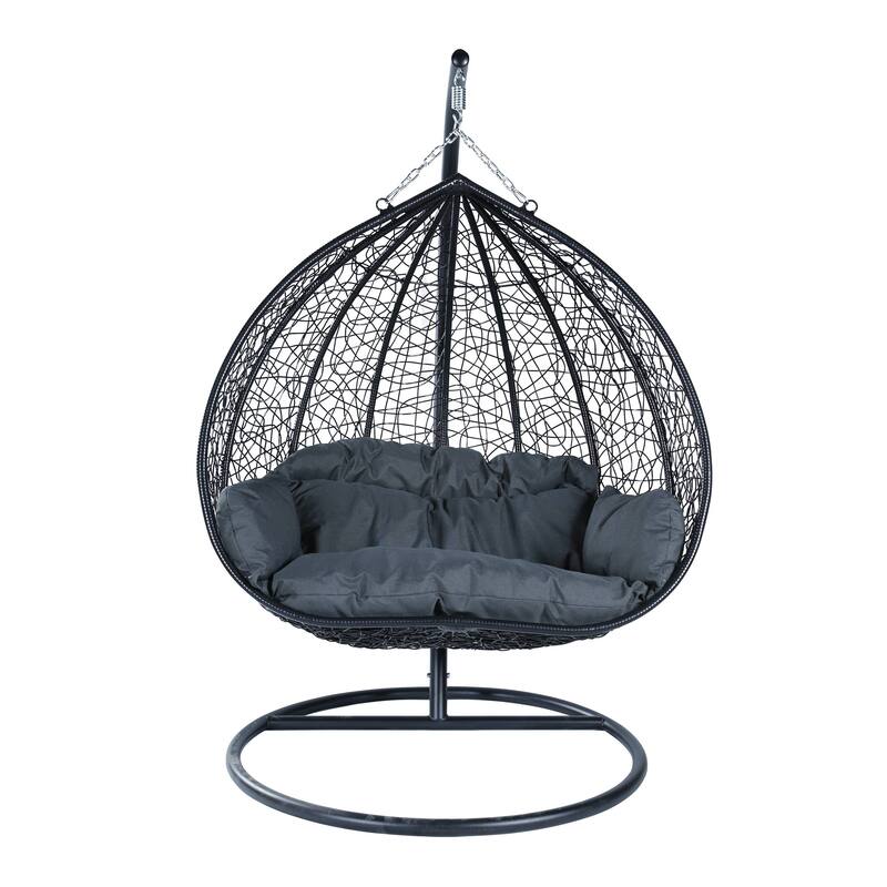 Hanging Swing Chair with Weave Design and Teardrop Shape in Black Frame