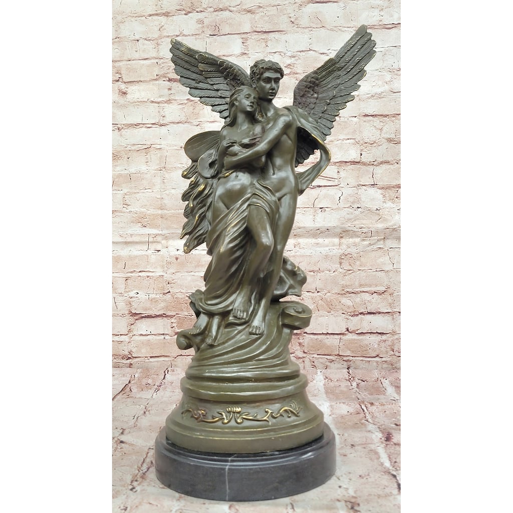 Bronze Mythical Lovers Eros Psyche Statue With Wings Decor