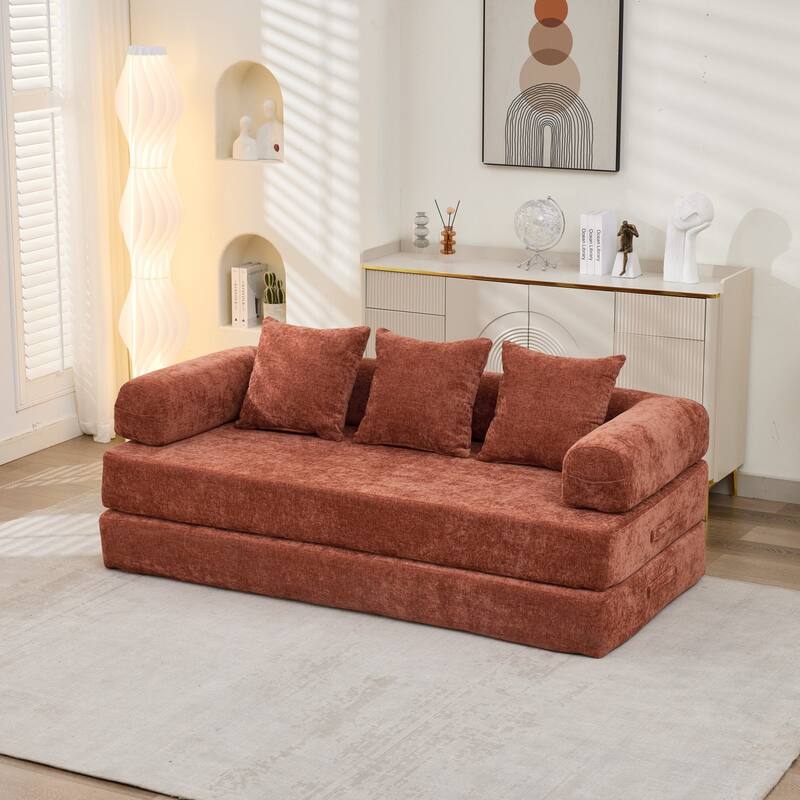 Roomfitters Folding Sofa Bed with 3 Pillows, Convertible Floor Lounger Sleeper Couch for Living Room and Guest Room