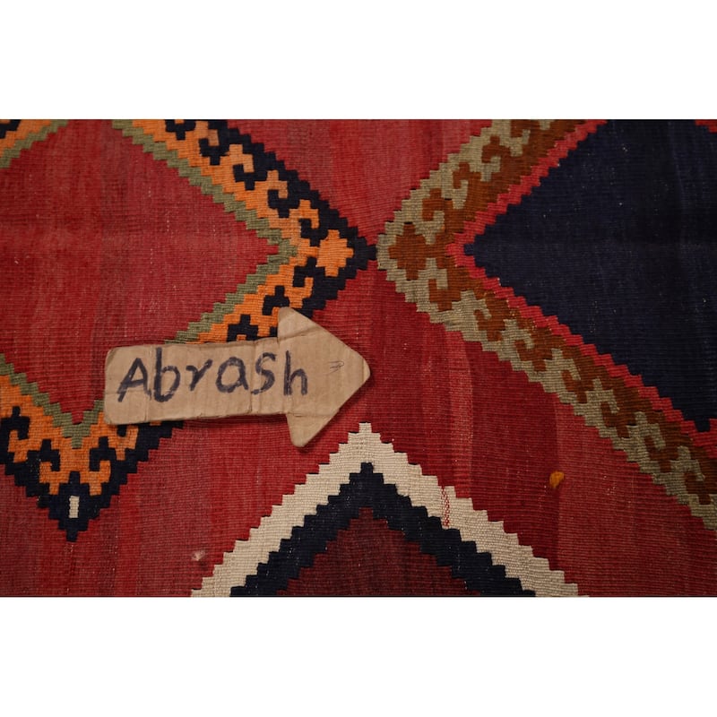 Vegetable Dye Red Kilim Qashqai Persian Antique Runner Wool Carpet - 3'9"x 8'6"