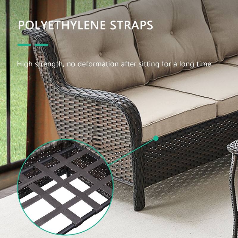 Gymojoy 4-Piece Outdoor Wicker Patio Furniture with Fire Pit and L-shaped Sectional Sofa, Coversation Set with Thick Cushions