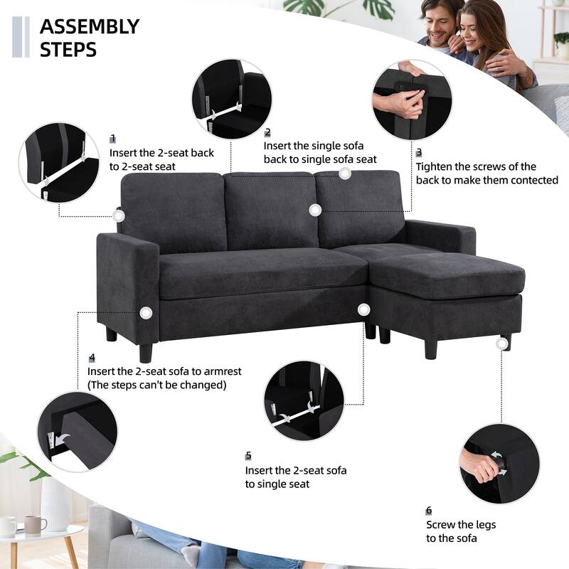 Futzca Modern L-shaped Convertible Sectional Sofa w/ Reversible Chaise