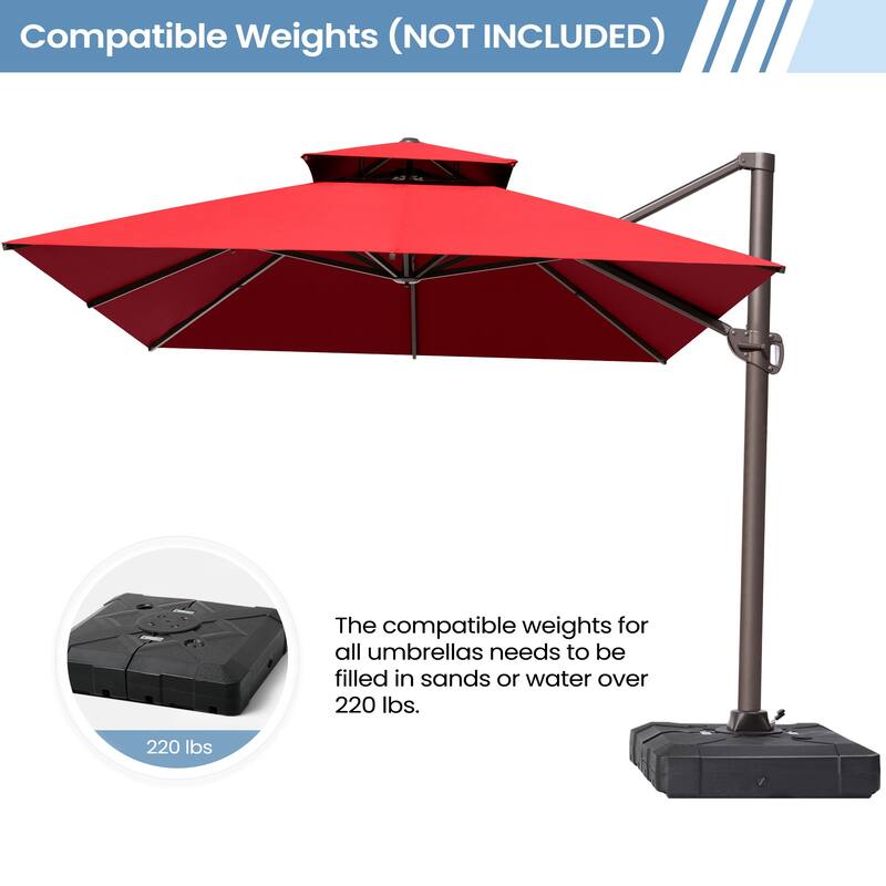 Outdoor 10X12.5 FT Dual Top Patio Offset Umbrella 360 degrees Rotation