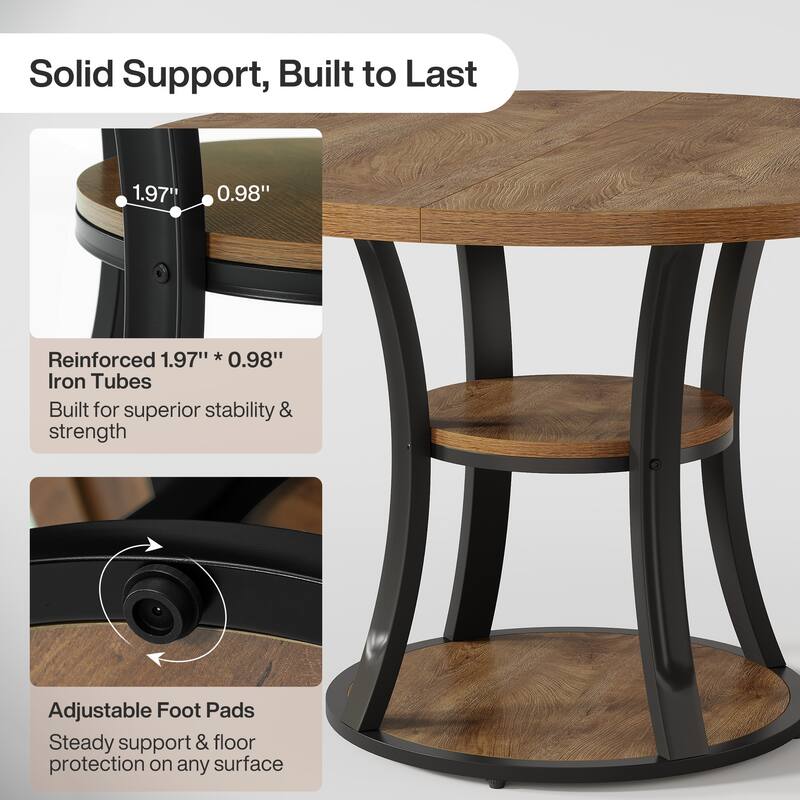 39 Inch Round Pedestal Dining Table with 2-Tier Storage Shelf - 39.37" D x 39.37" W x 29.53" H