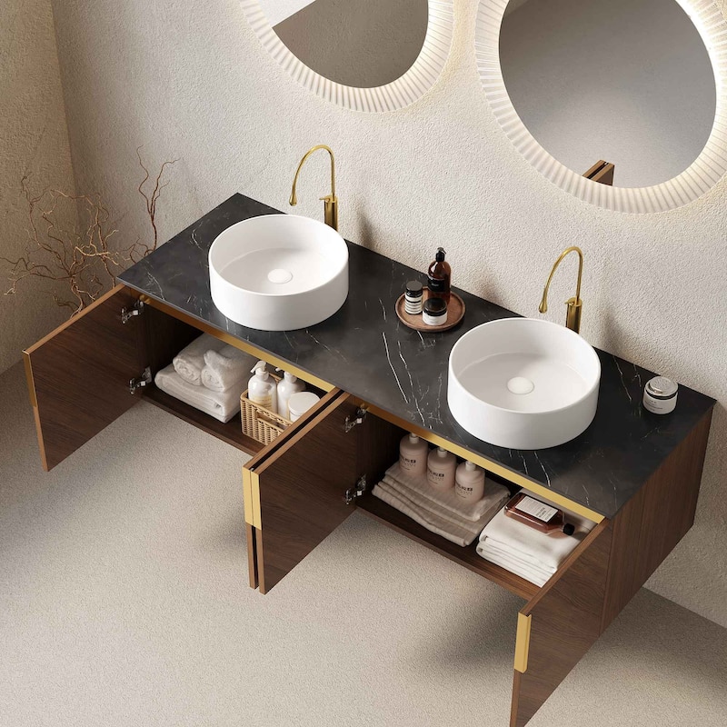 Wall Mounted Bathroom Vanity with Sintered Stone Countertop and Sink