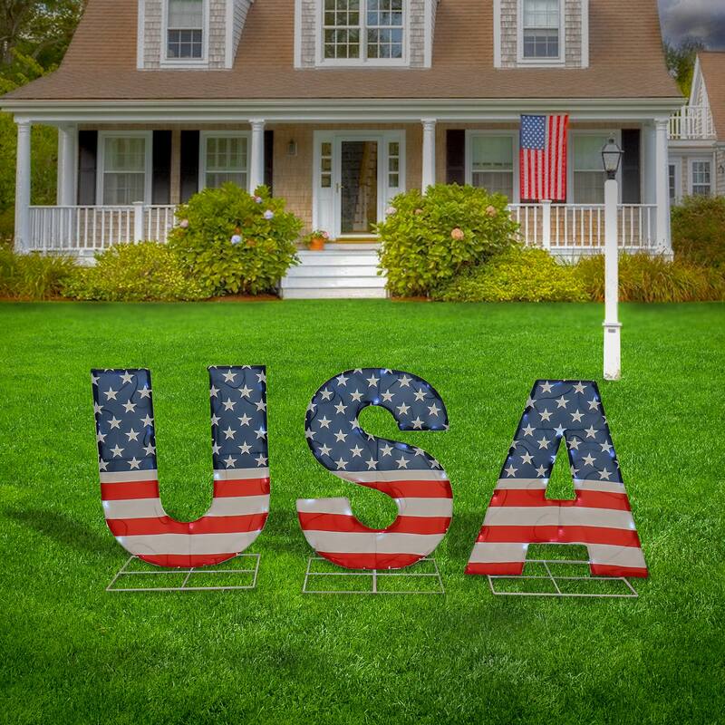 18" Patriotic "USA" Outdoor Light up Lawn Décor, 70 Cool White LED Lights- UL by National Tree Company