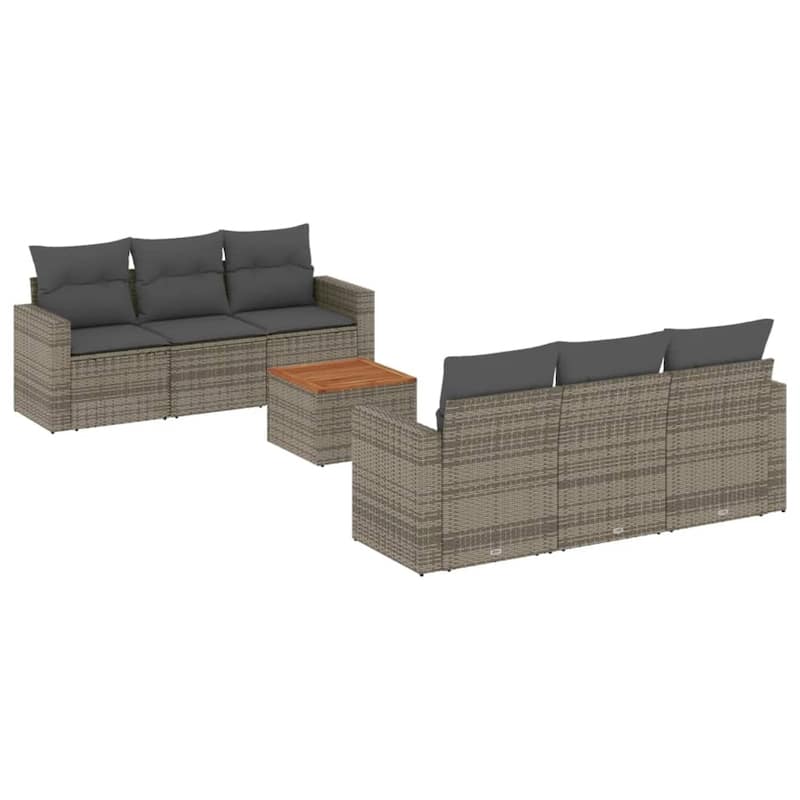 vidaXL Patio Sofa Set with Cushions Outdoor Furniture 7 Piece Poly Rattan - 25.8 x 24.4 x 27.2