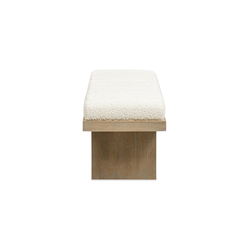 52" Upholstered Modern Accent Bench,Ivory White Boucle
