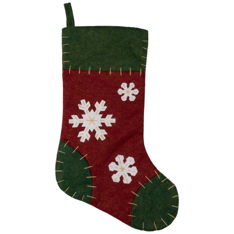 20" Green Red Snowflake Applique Christmas Stocking Blanket Stitching