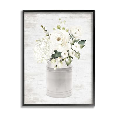 Stupell White Floral Bouquet Country Antique Milk Tin Framed Wall Art