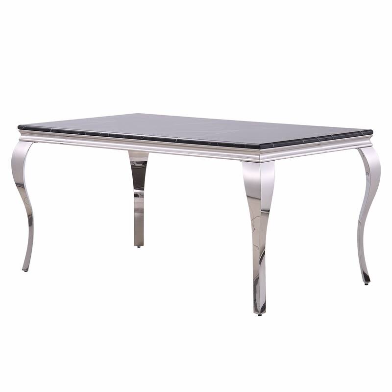 Modern Dining Room Table with Polished Stainless Steel Legs