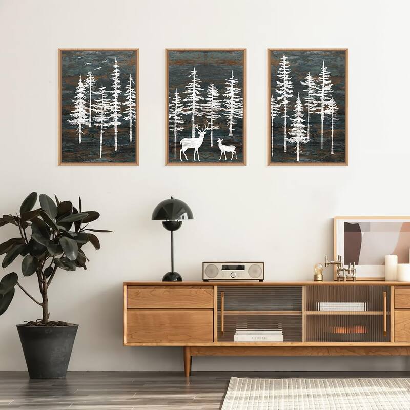 Minimalist Woodland Art Painting, Retro Tree Landscape