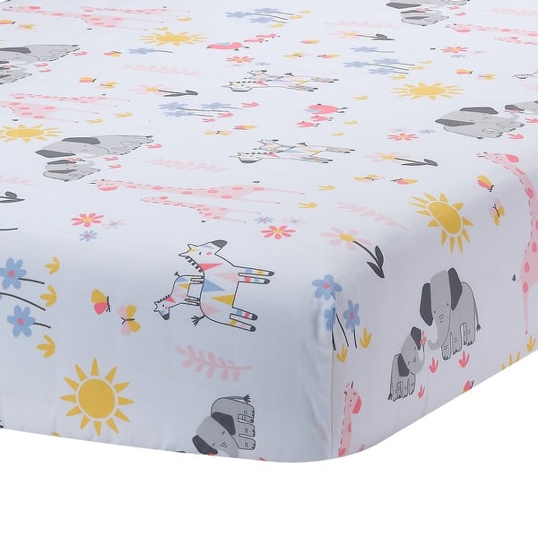 slide 2 of 5, Lambs & Ivy Jazzy Jungle 100% Cotton Safari Baby Fitted Crib Sheet - White
