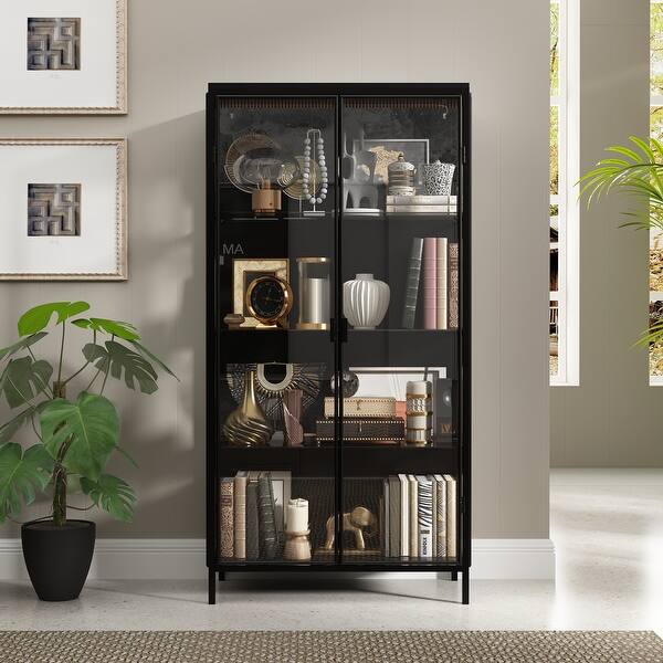 Storage Showcase Cabinet with Iron Frame and Light Bookshelf Curio - 32.3