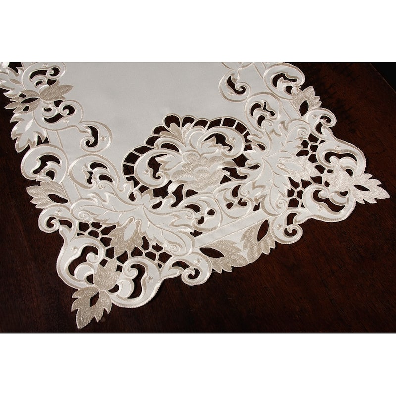 Garden Trellis Embroidered Cutwork Table Runner, 15 by 53-Inch, Ivory