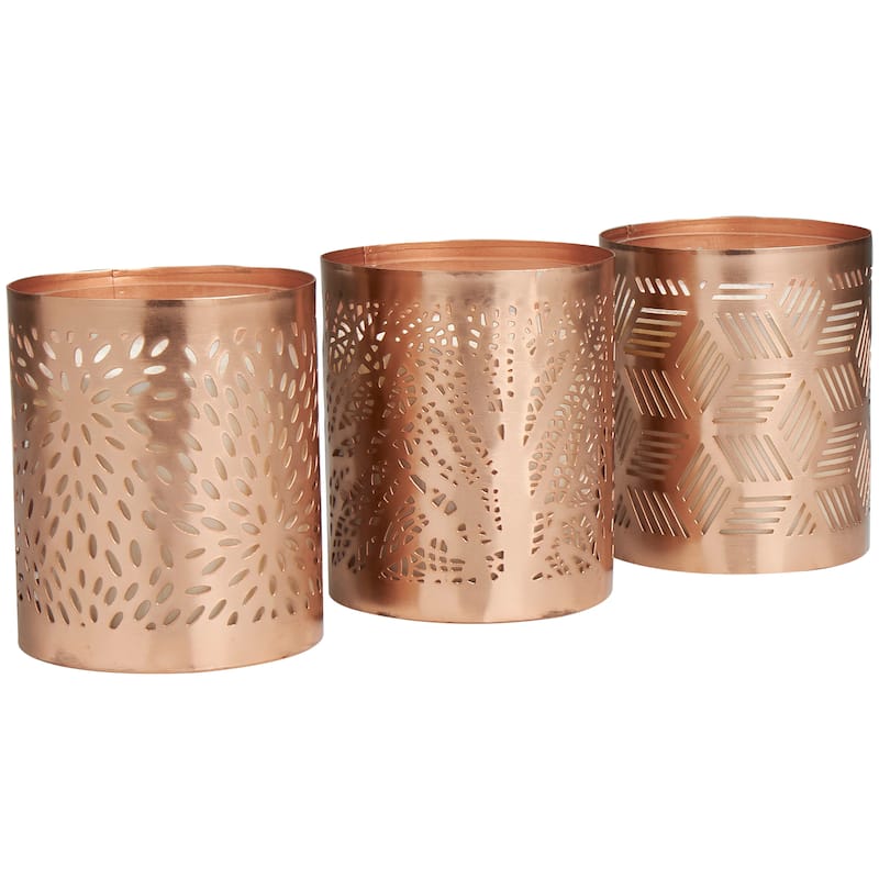 Gold or Copper or Silver Metal Scented 13 oz 1 Wick Geometric Candle with White Wax (Set of 3)
