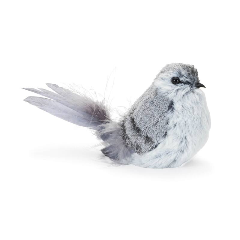 Feathered Bird Christmas Decorations - 8.25" - Gray and White - Club Pack of 12