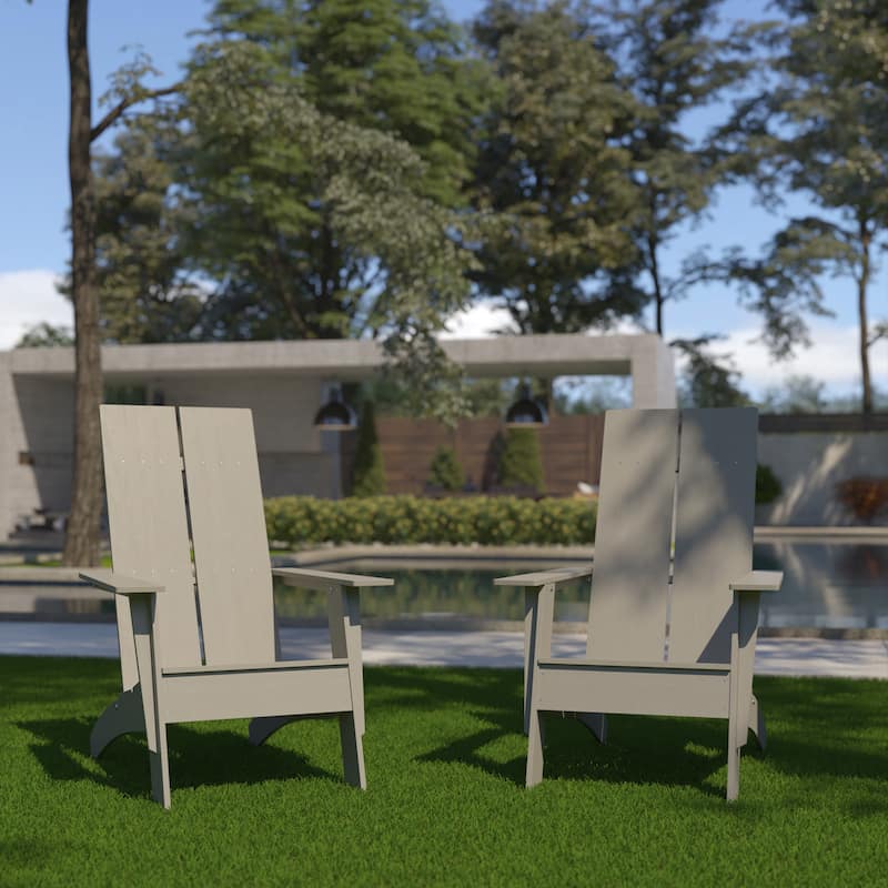 Modern Dual Slat Back Adirondack Style Chairs (Set of 2) - Gray
