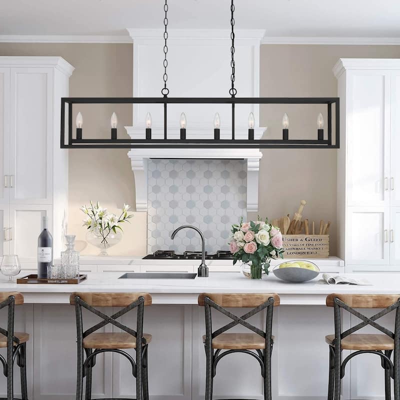 Modern Farmhouse 8-light 48In Rectangle Linear Chandelier for Dining Room with UL Certified