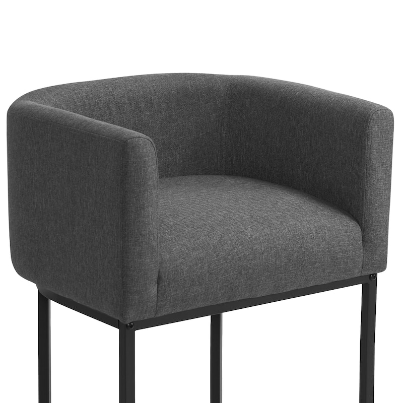 26 in. Counter Height Low Back Bar Stool with Metal Frame Modern Barrel Fabric Bar Stool for Kitchen Island - Set of 3 - Gray
