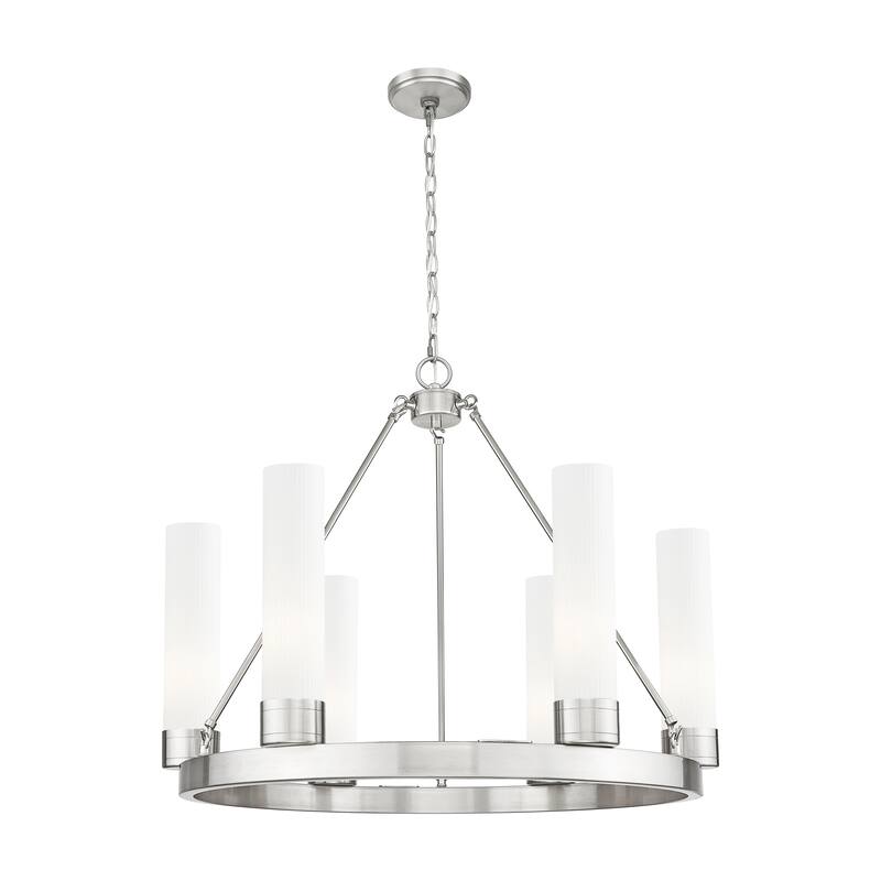 Innovations Lighting Downtown Urban - Boreas - 6 Light 29" Chandelier with 11" Shades - Striped White/Satin Nickel