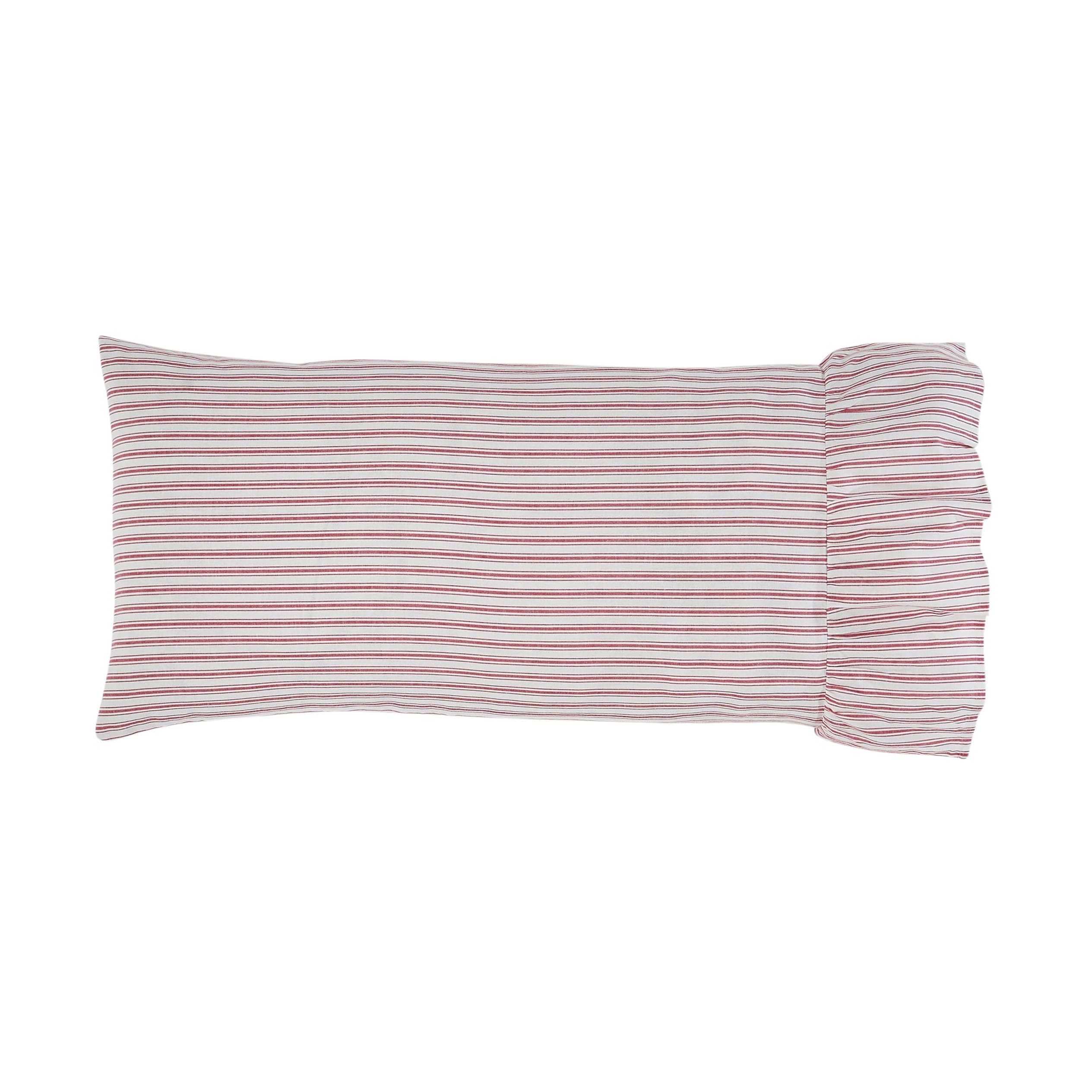 Timeless Ticking Red Ruffled King Pillow Case Set of 2 37Lx21W+8
