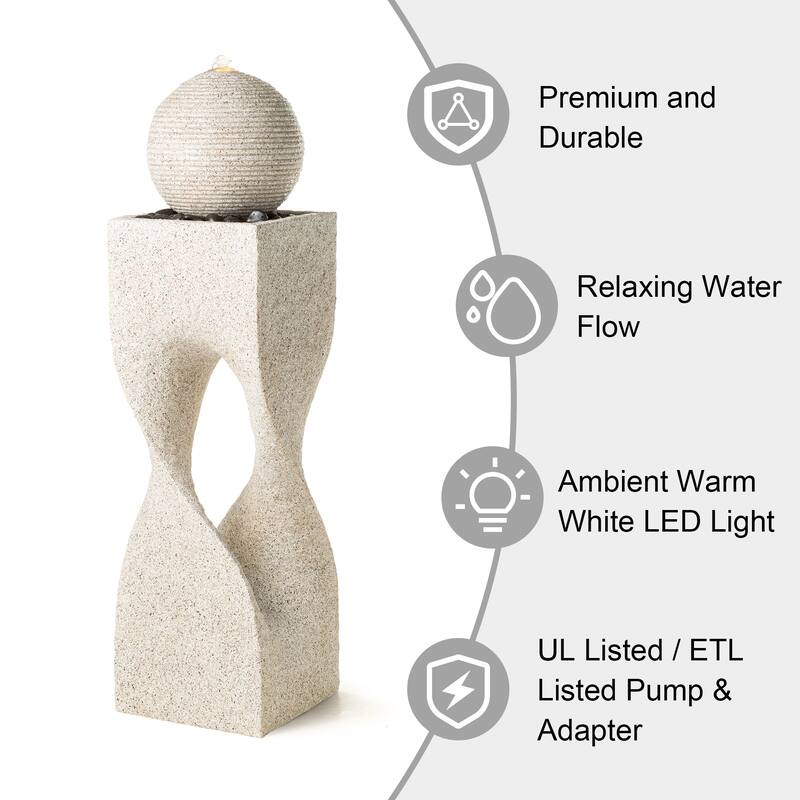 Glitzhome Modern Geometric Oversized Pedestal Sphere Polyresin Outdoor Floor Fountain with Pebbles