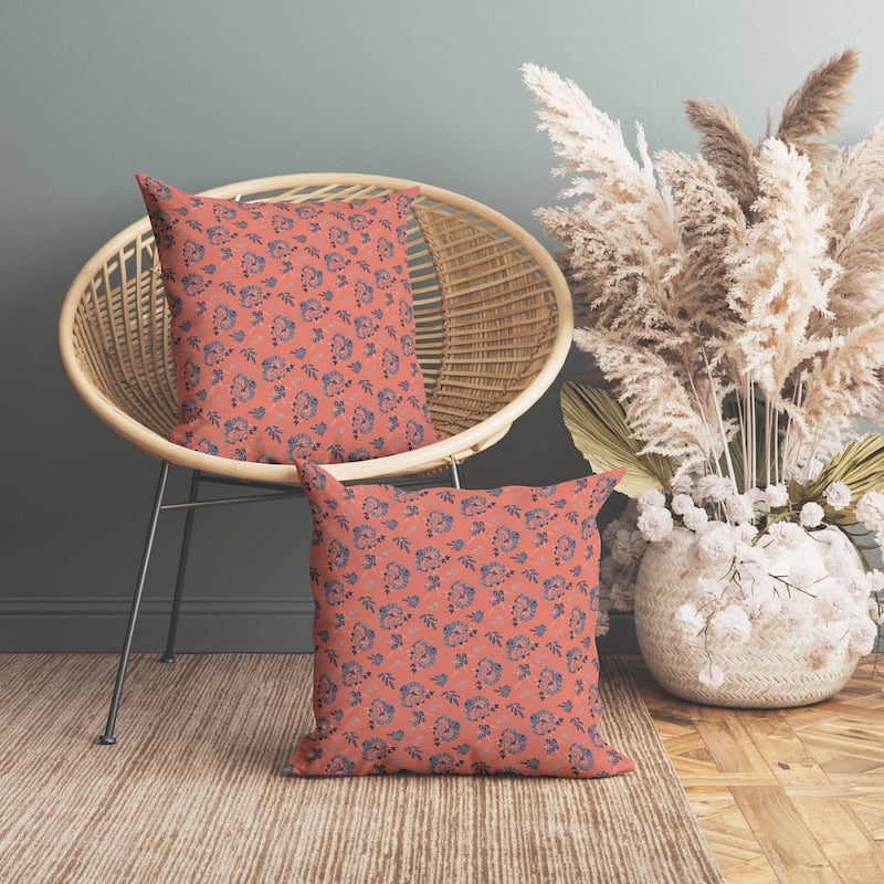 Rose Dreams Indoor/Outdoor Reversible Throw Pillow Copper and red