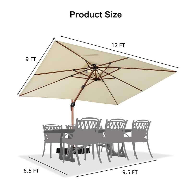 PURPLE LEAF 9x12/10x13ft Rectangular Patio Cantilever Umbrella in Wood Color