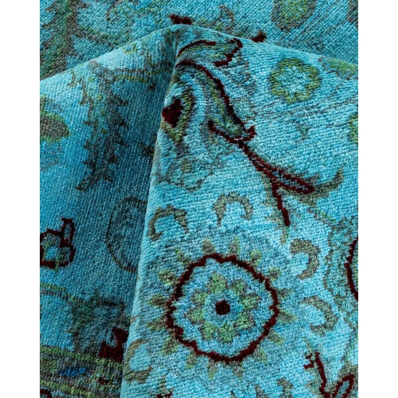 Overton Hand Knotted Wool Vintage Inspired Modern Contemporary Overdyed Blue Area Rug - 6' 10" x 9' 8"