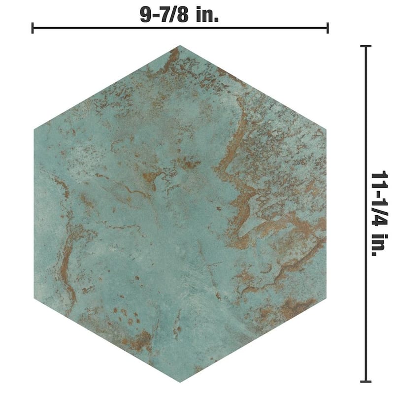 Merola Tile Zinc Hex Green 9-7/8" x 11-1/4" Porcelain Floor and Wall Tile