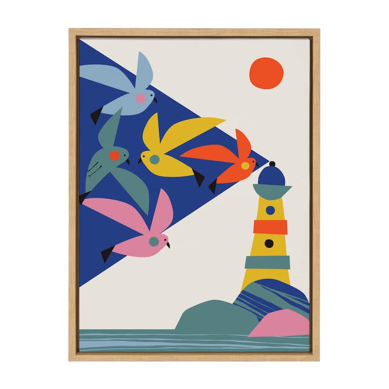 Kate and Laurel Sylvie Lighthouse Birds Framed Canvas by Rachel Lee - 18x24 - Plastic - Natural