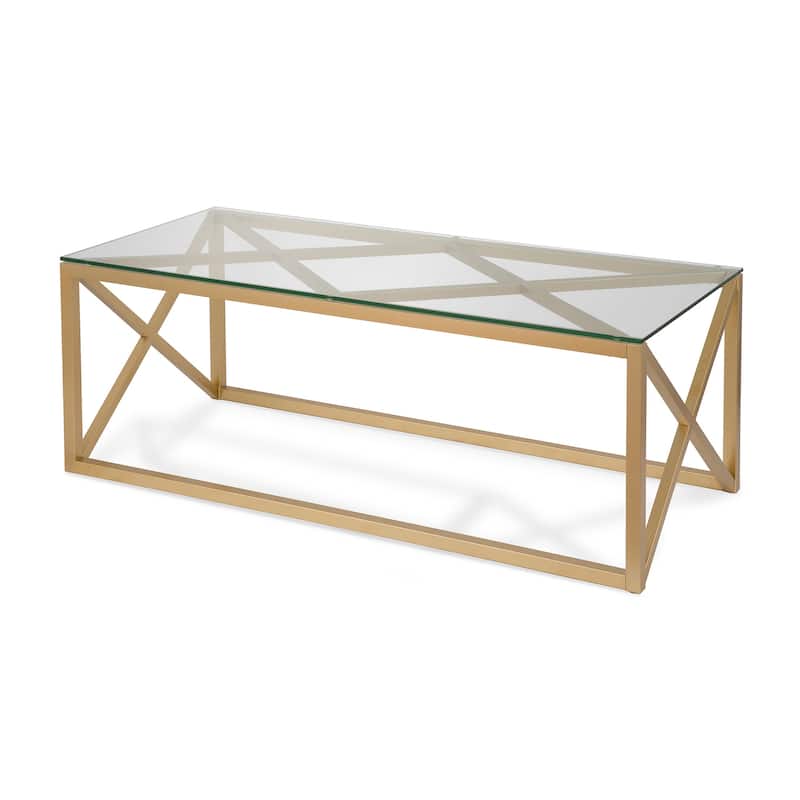 46-Inch Gold Glass Coffee Table with Base for Living Room or Office - 46” x 20” x 17”