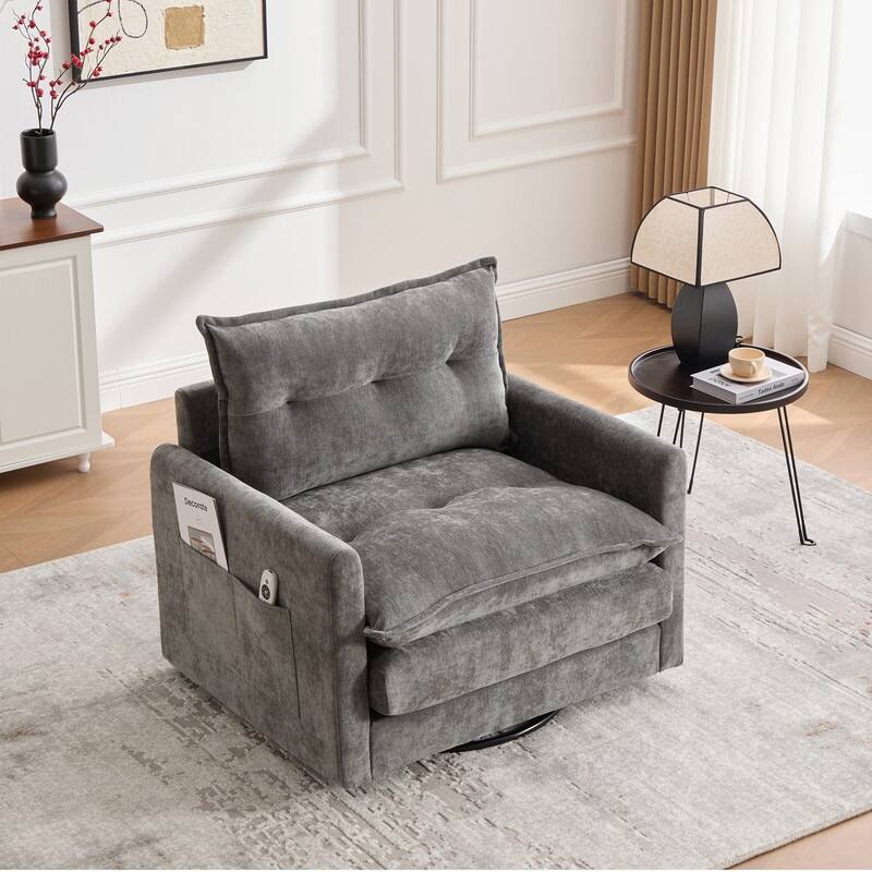 36.22" Chenille Upholstered Single Swivel Chair