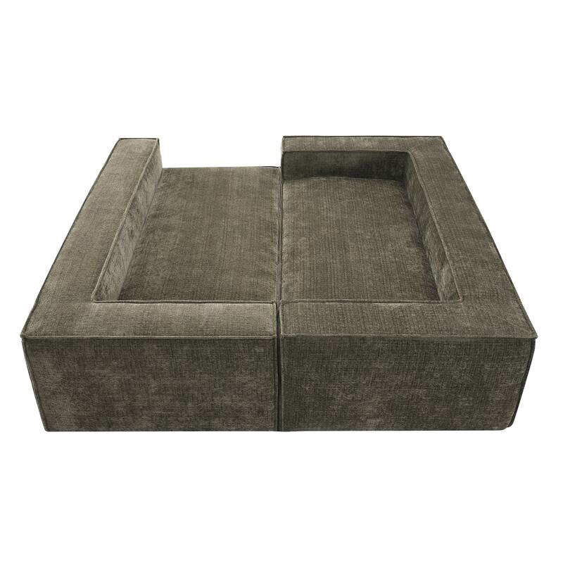 129.5" Chenille Modular Sectional Sofa with Wrinkle-Resistant Fabric, 6-Seater L-Shaped Cloud Couch, No Assembly Required