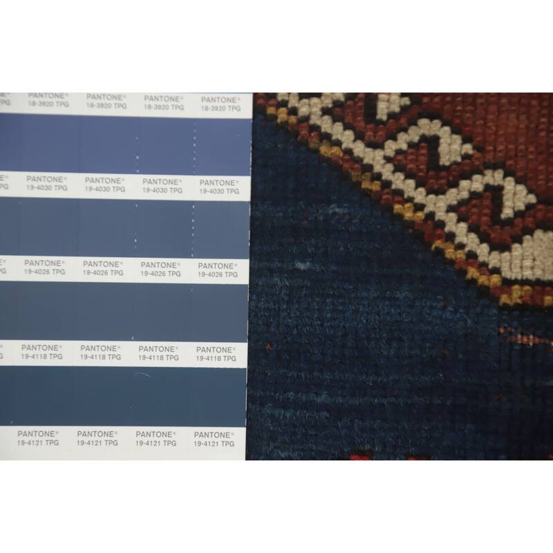 Hand Knotted Oriental 100% Wool Carpet Traditional Tribal Navy Blue & Blues Kazak Runner Rug - 6' 7'' X 3' 5''