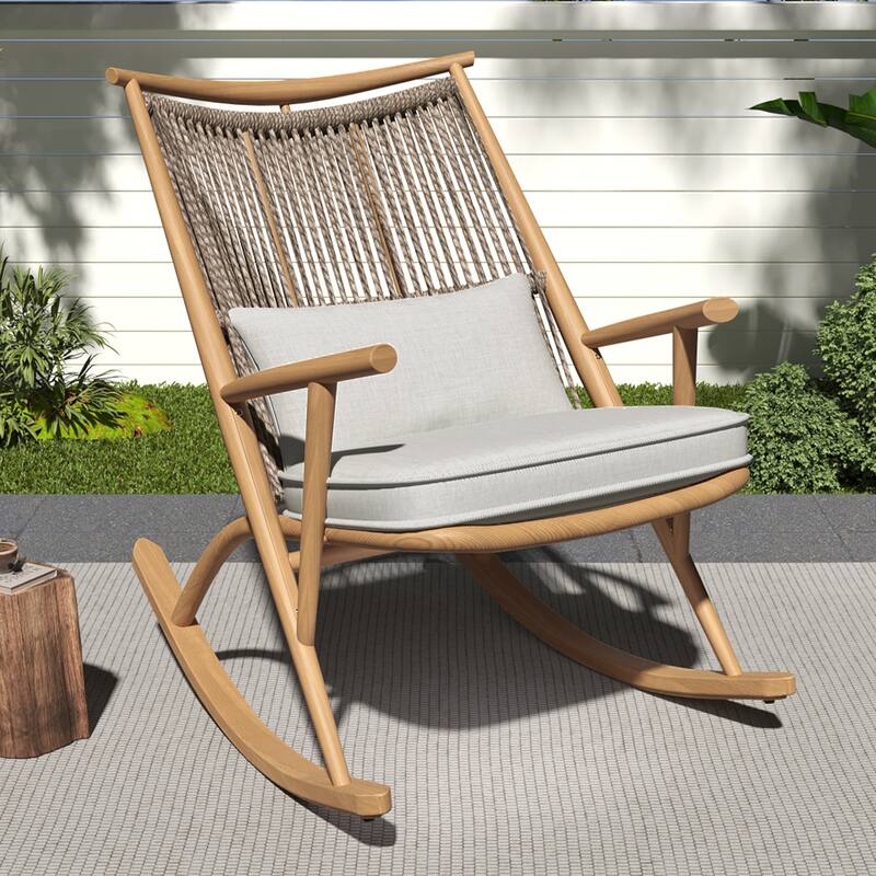 Christopher Knight Home - Calloway Outdoor Faux Rattan Contoured Rocking Chair Set with Lightweight Concrete Side Table