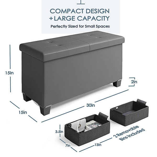 dimension image slide 11 of 24, Empyrean Tuffted Folding Foot Rest Storage Ottoman Bench with Storage Bins