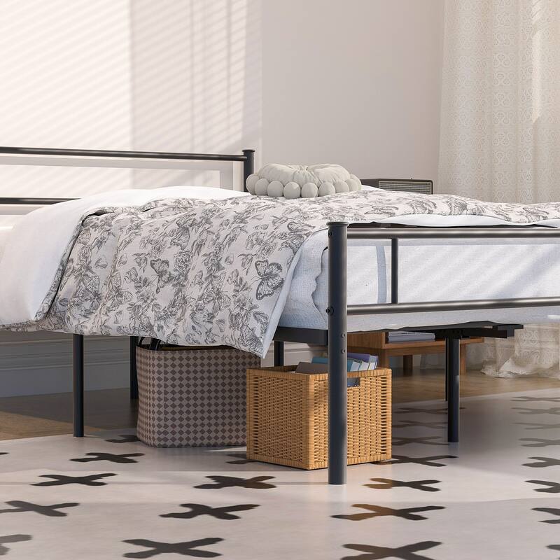 Metal Platform Bed Frame with Headboard and Footboard, Black-Twin/Full/Queen Size Bed