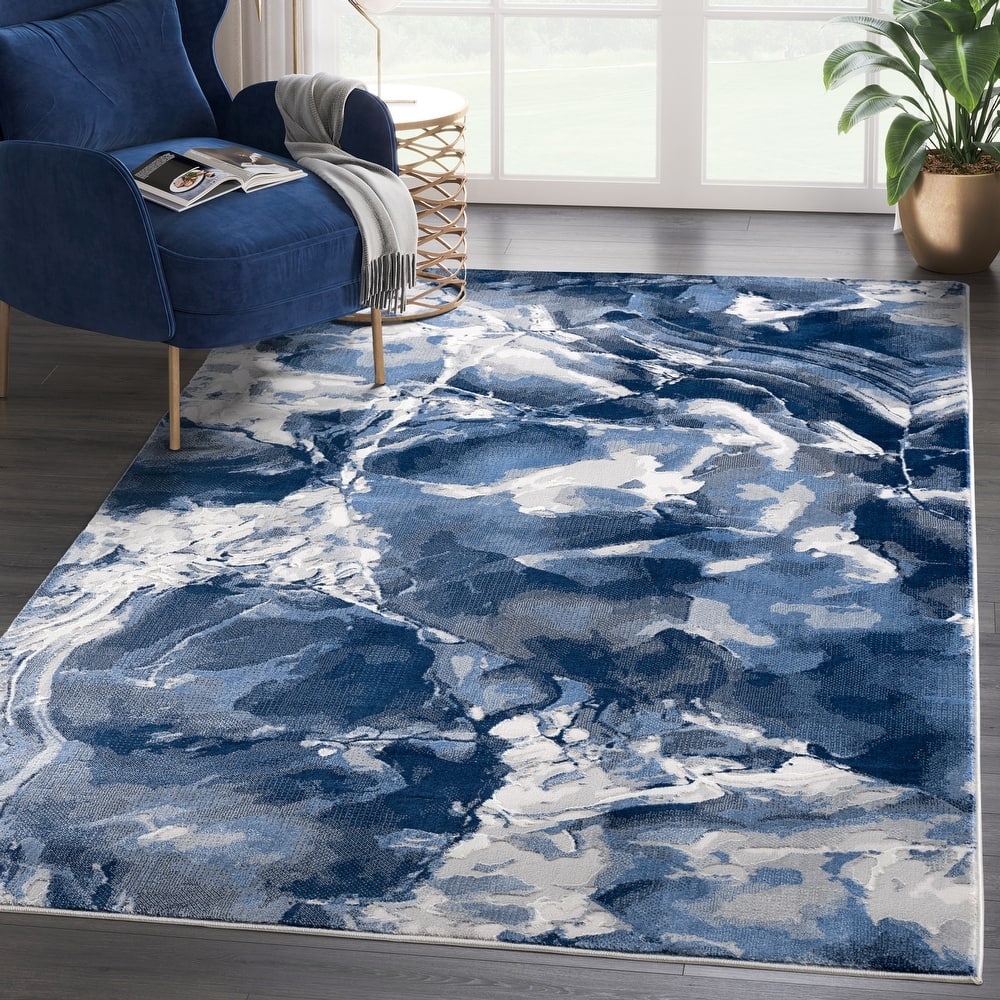 Abani Rugs Regal REG110A Blue Grey Marble Ice Design Area Rug
